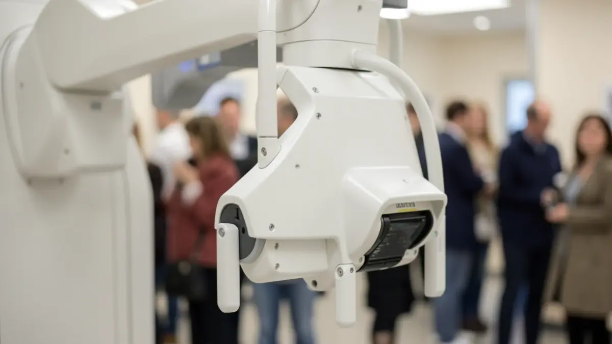 Close-up of a mammography machine's medical equipment.