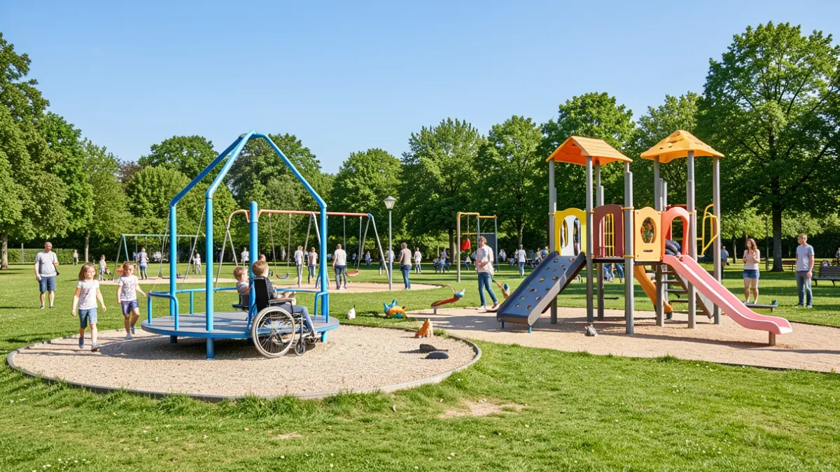 Generic image of a modern children's playground with various play equipment.