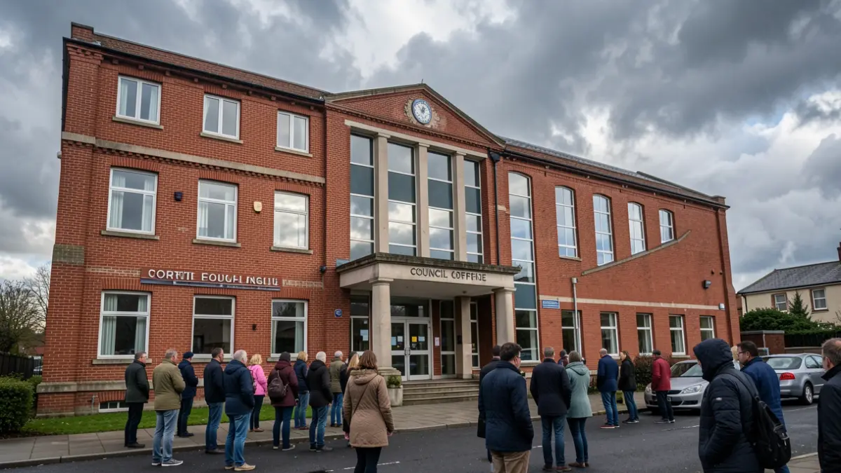 Generic image of a council building facade under a cloudy sky.