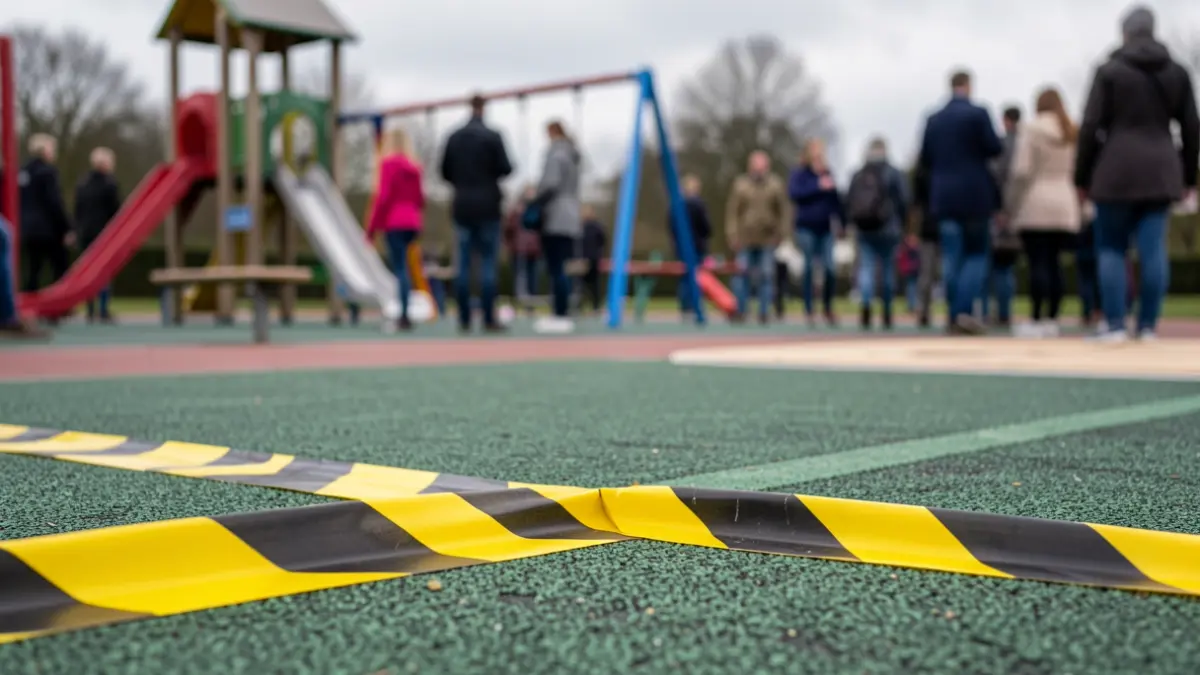 Generic image of playground safety surfacing and hazard tape.