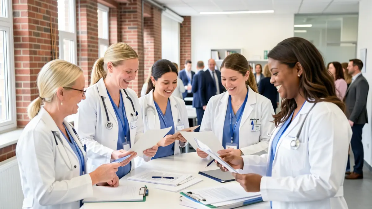 Generic image of a diverse group of healthcare professionals collaborating in a bright office.